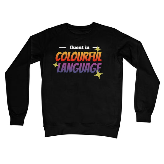 fluent in colourful language jumper black